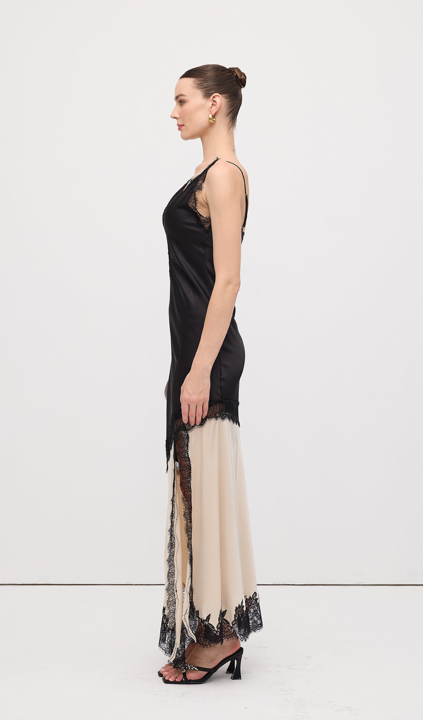 Diagonal Lace Slit Maxi Dress