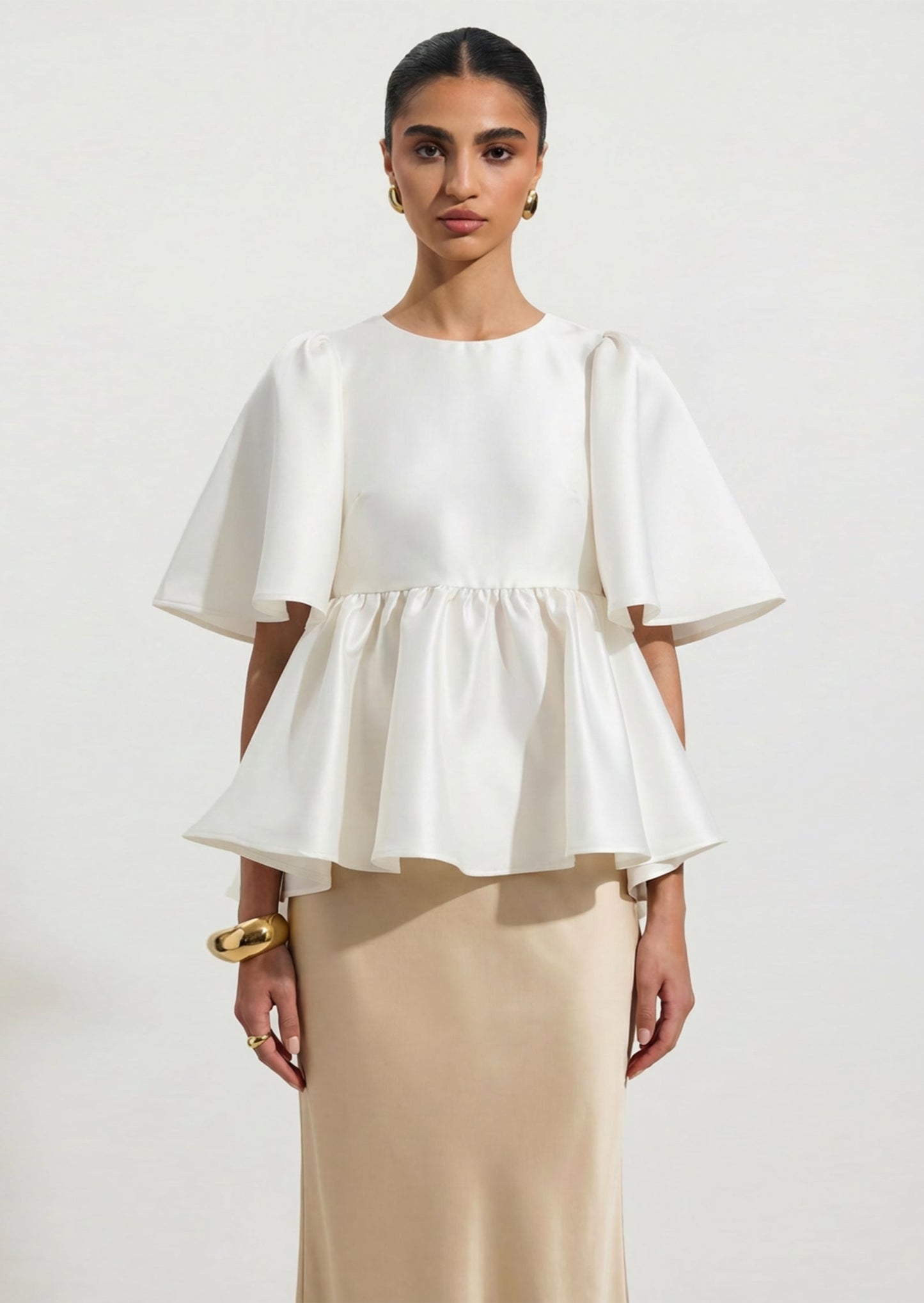 Puff Sleeve Ruffle Top In White