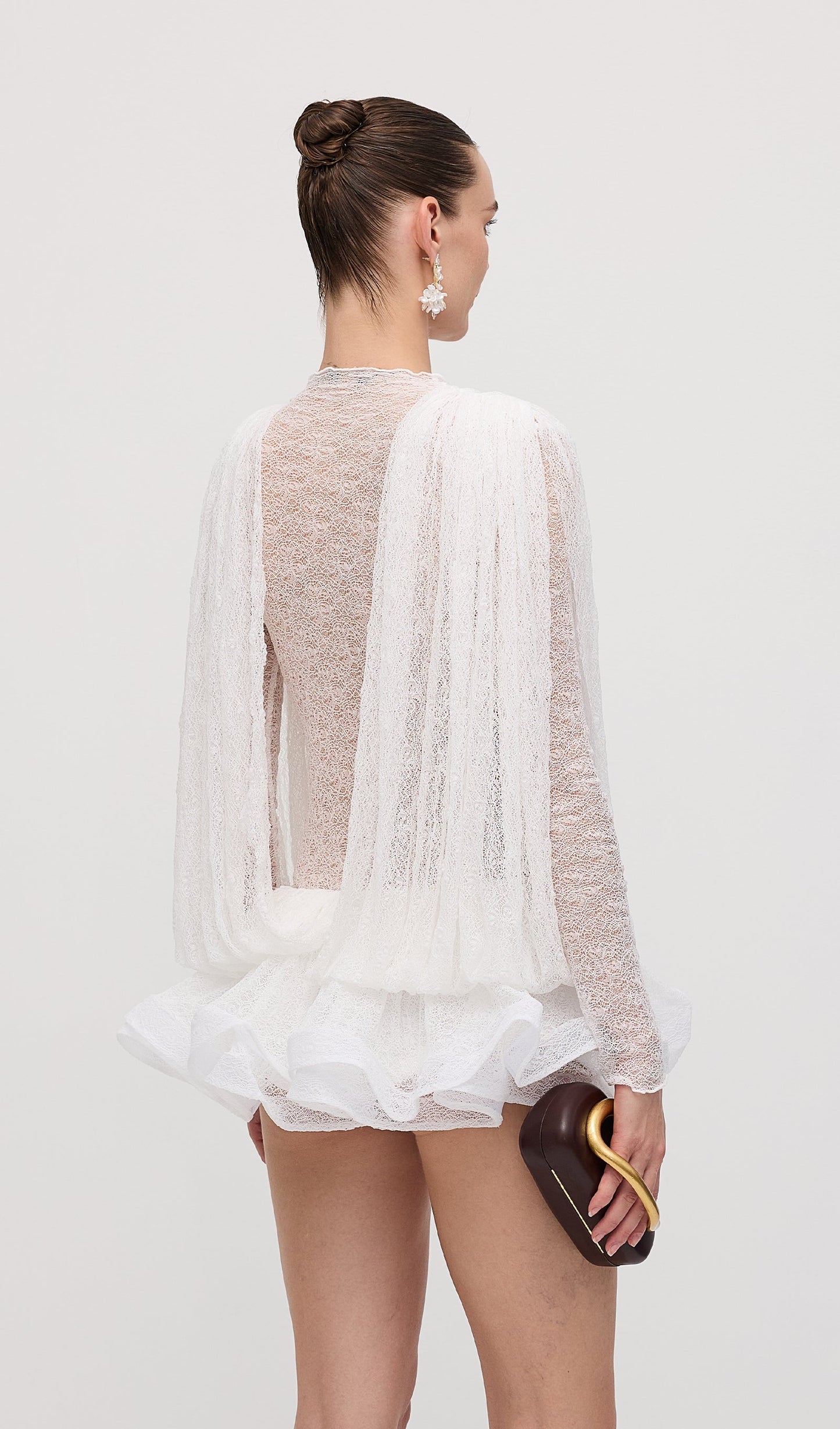 Lace Semi Sheer Ruffled Mini Dress