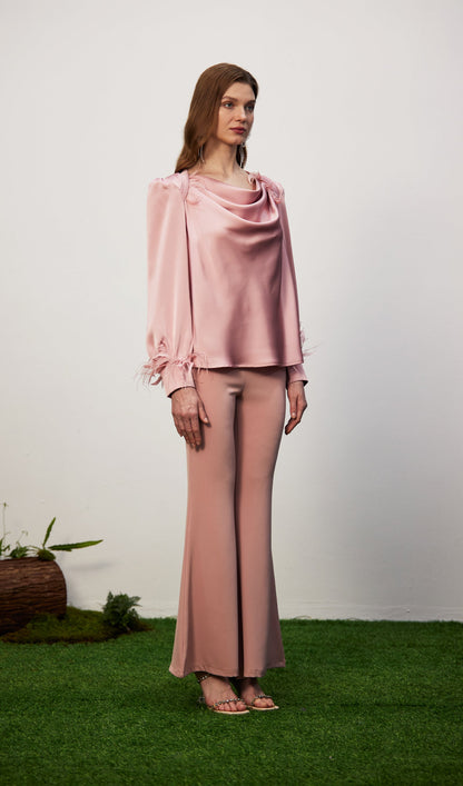 Cowel Neck Satin Blouse Top