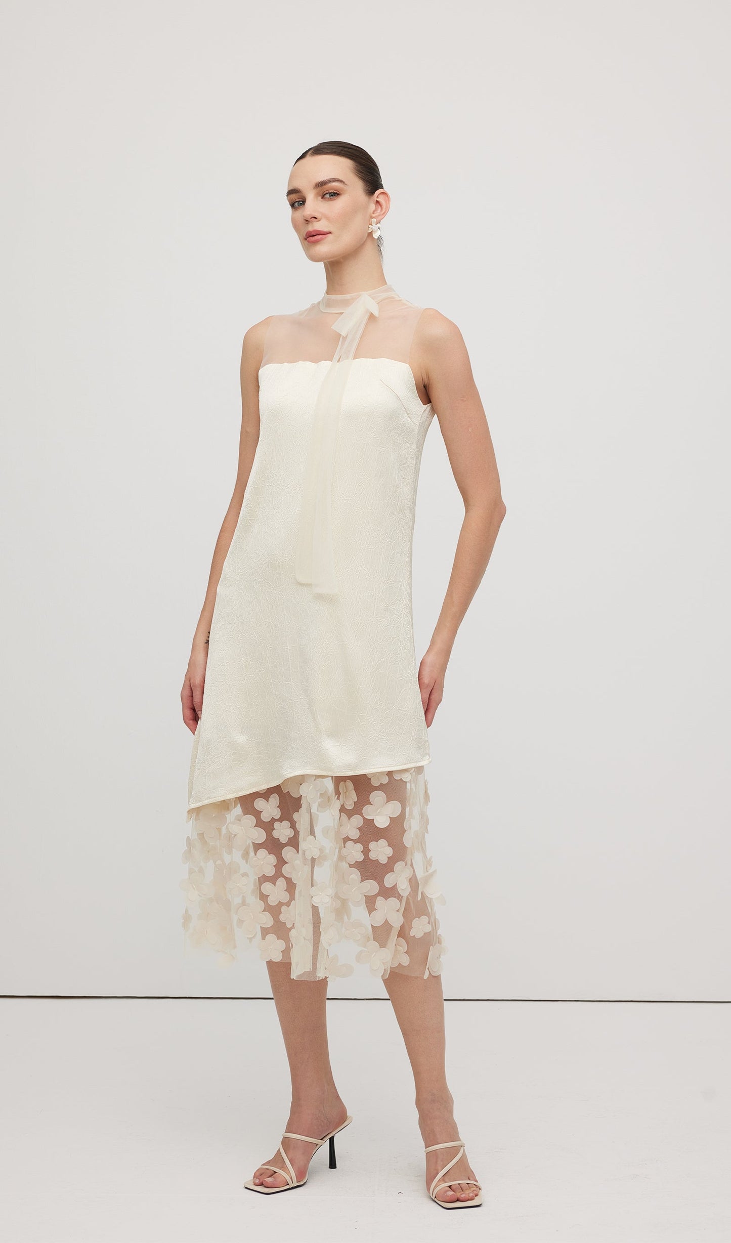 Solid Mesh Stitching Sleeveless Midi Dress