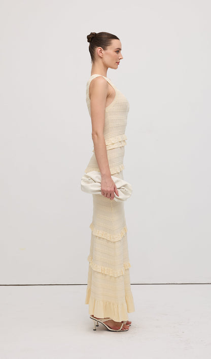 Solid Ruffled Knit Maxi Dress