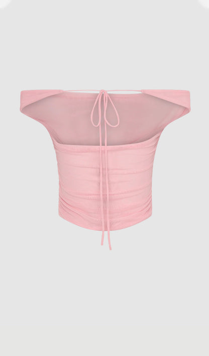 Mesh Top & Maxi Skirt In Pink