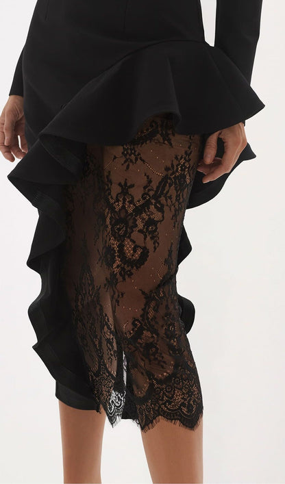 Midi Dress With Ruffle And Lace Insert