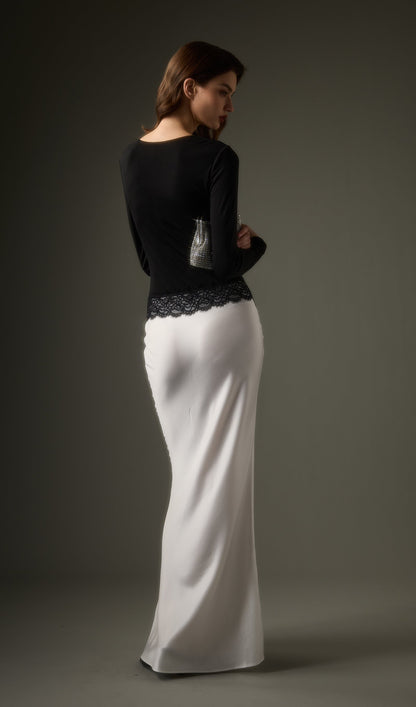 Open Twist Lace Maxi Dress In Black White