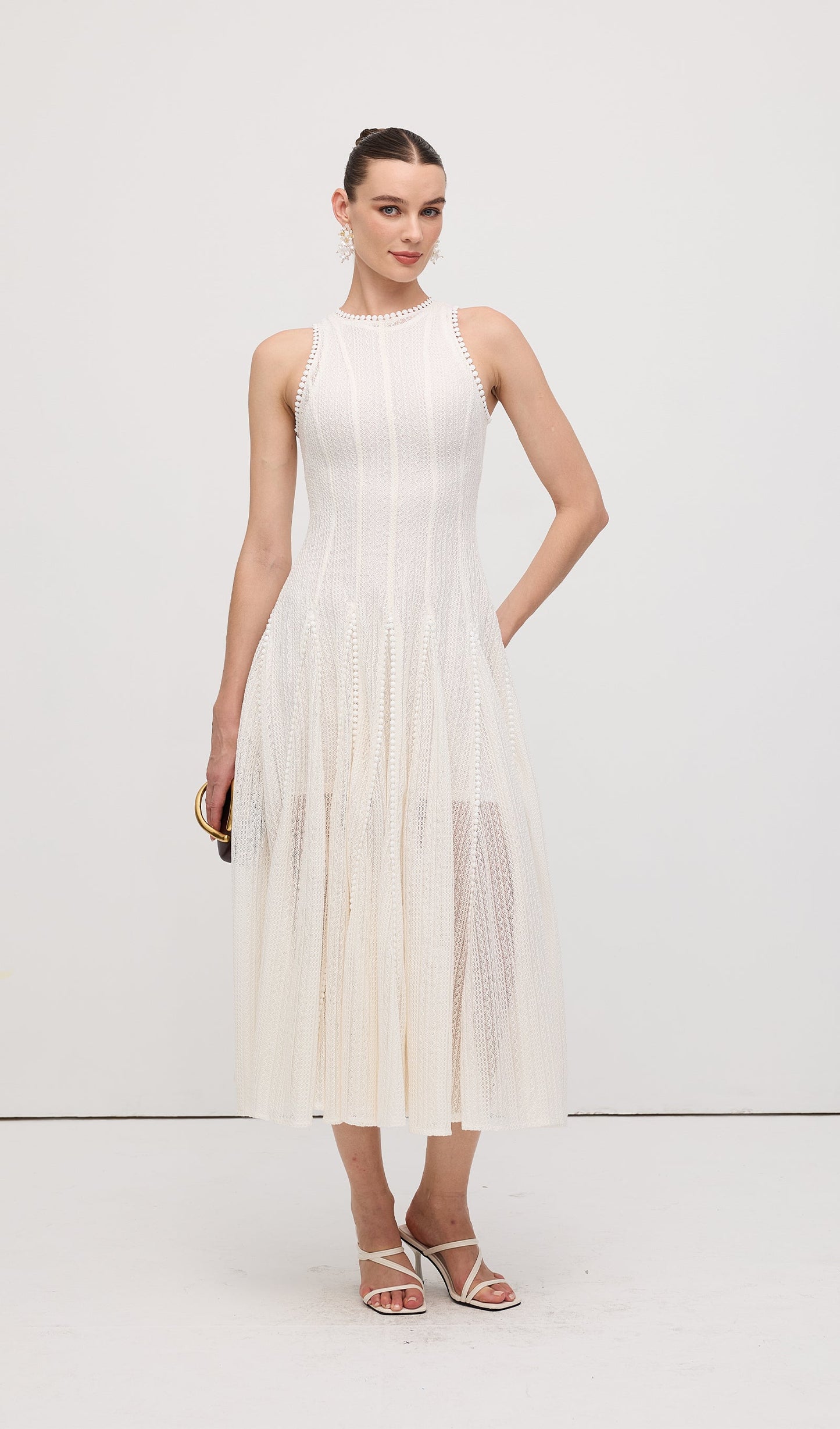 Semi Sheer Lace Sleeveless Maxi Dress