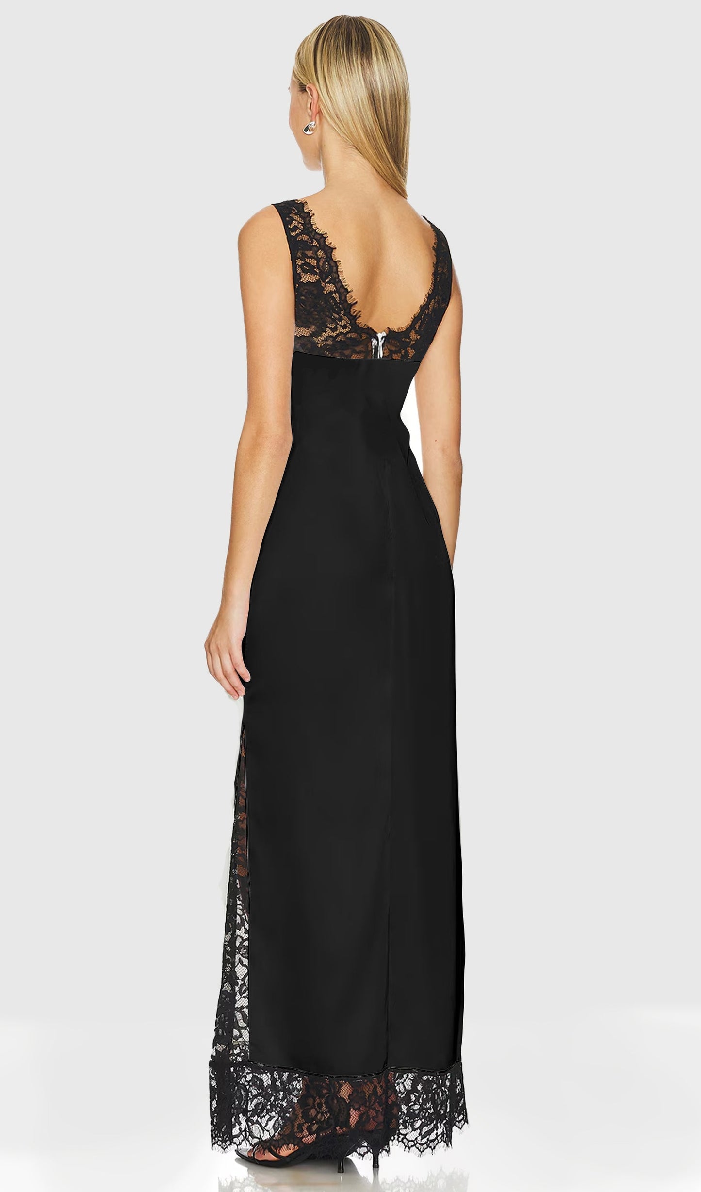 Lace Deep V Maxi Dress In Black