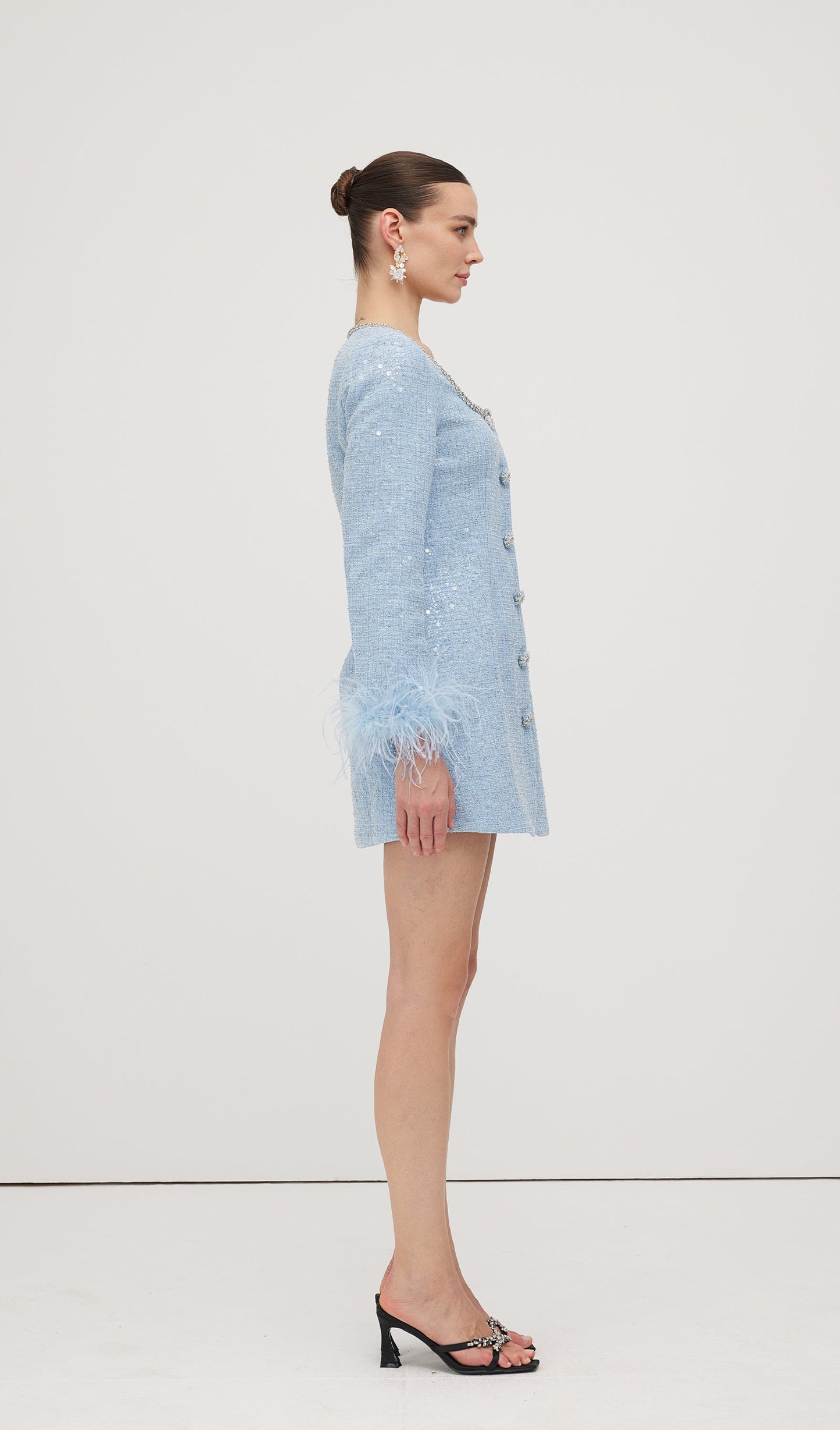 Sequin Boucle Feather Mini Dress