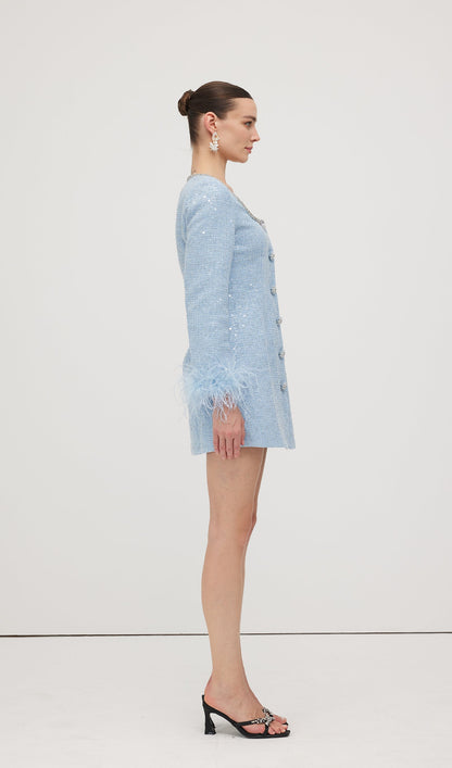Sequin Boucle Feather Mini Dress