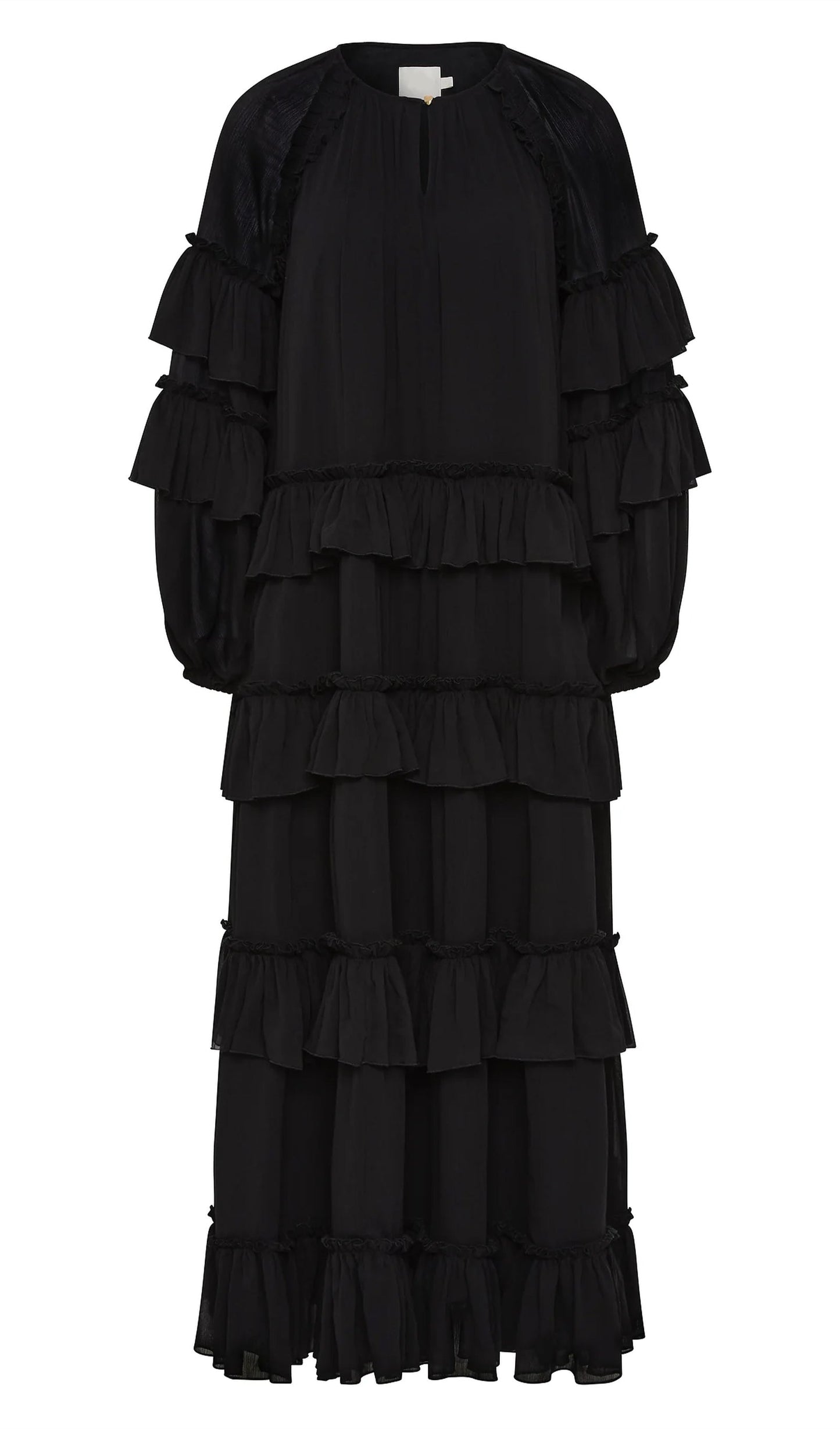 Ruffle Tiered Puff Sleeve Maxi Dress In Black