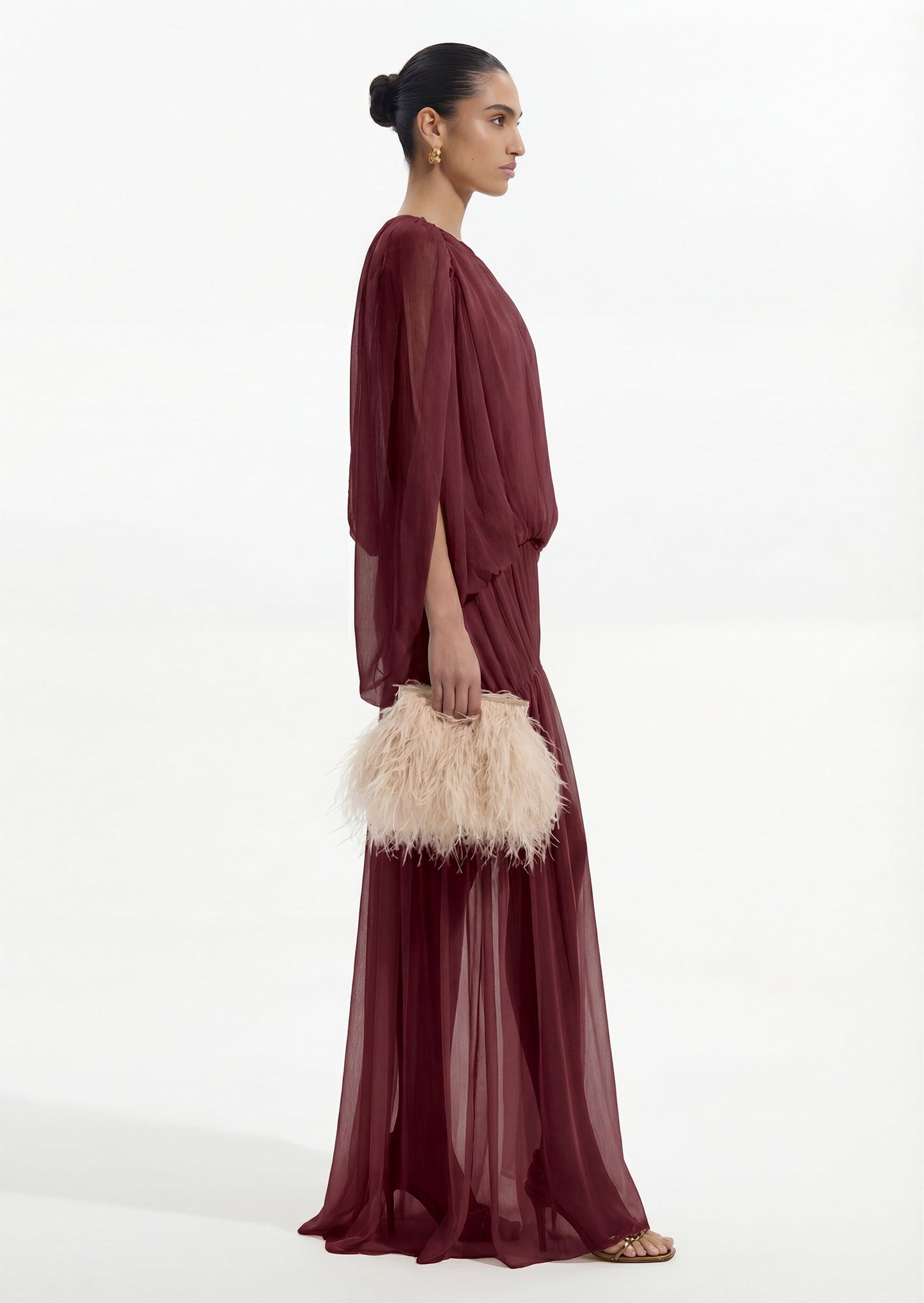 Voluminous Bubble Maxi Dress In Claret