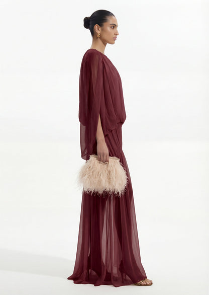 Voluminous Bubble Maxi Dress In Claret