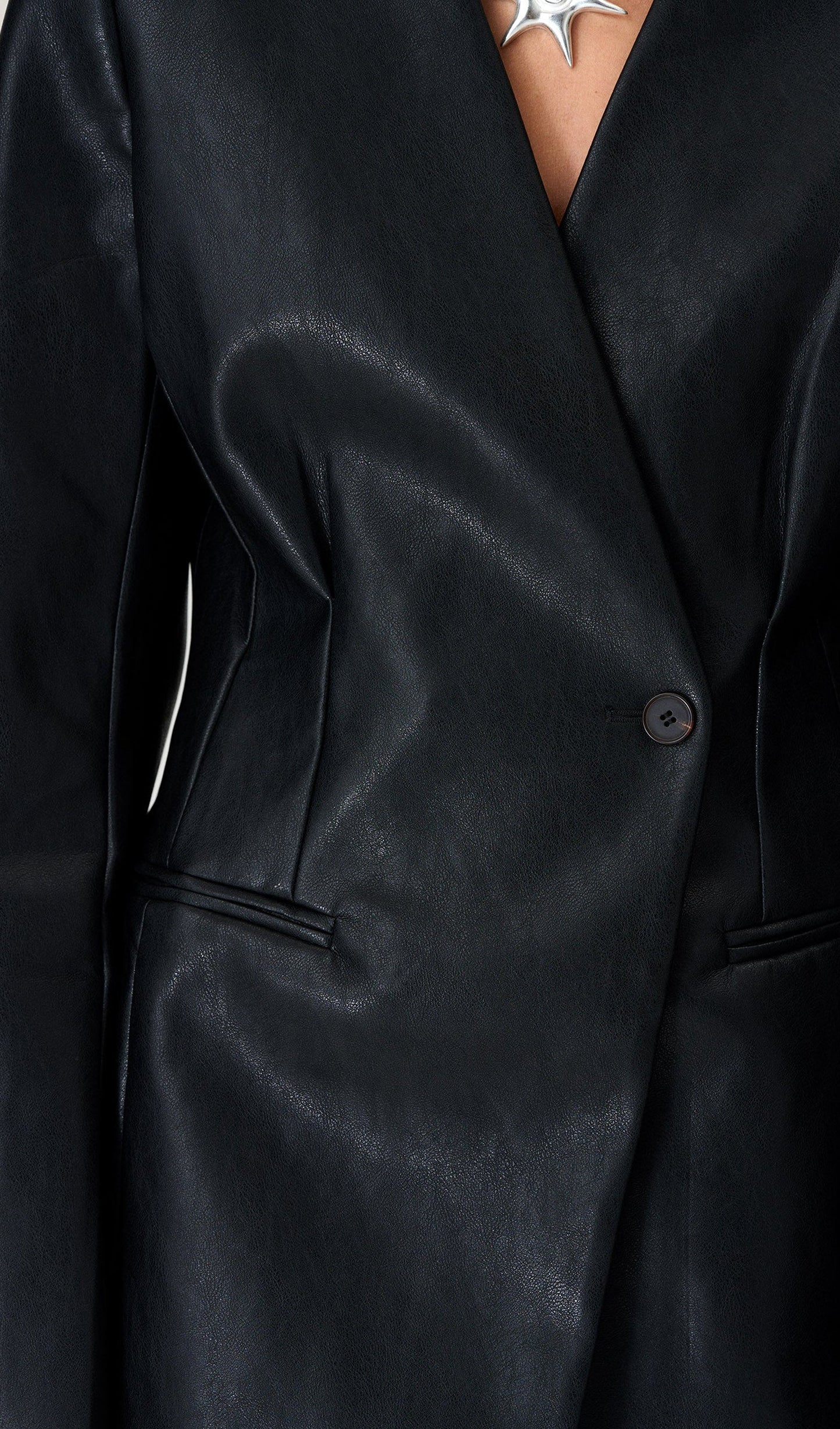 Vegan Leather Blazer In Black