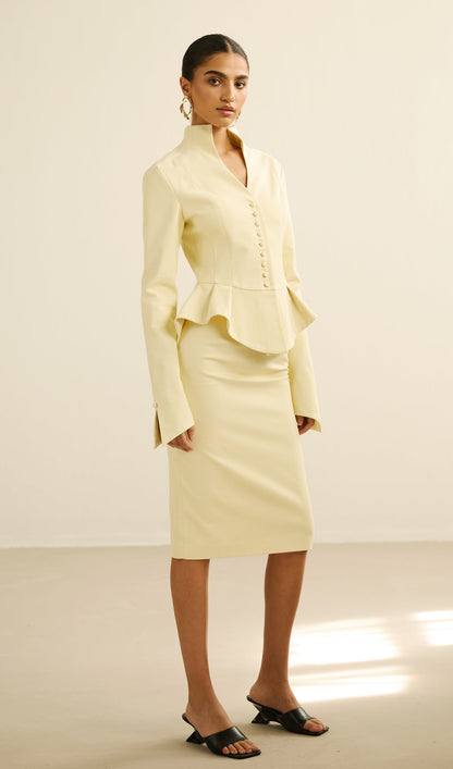 Peplum Jacket & Slit Midi Skirt Set