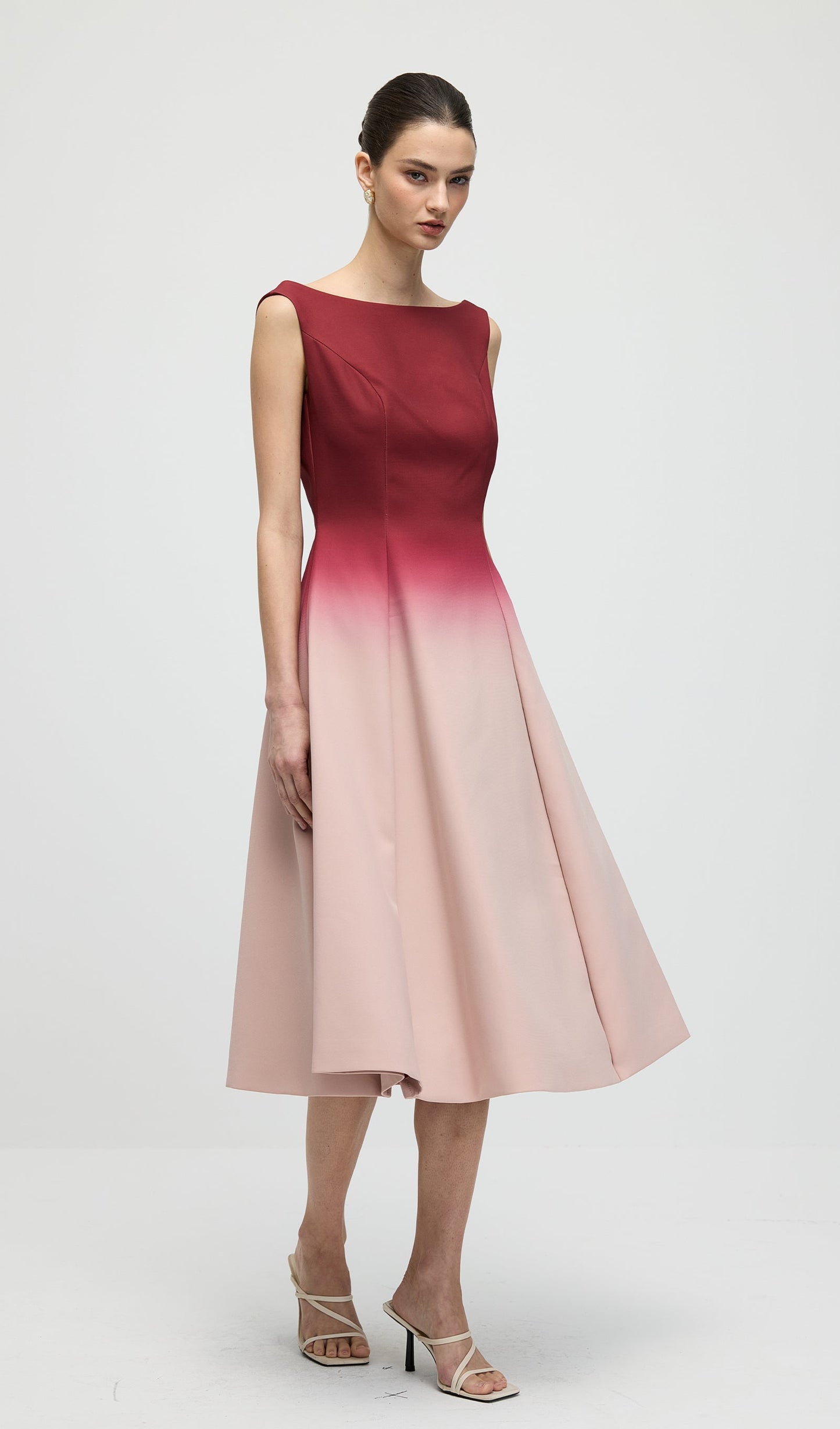 A Line Ombre Wine Midi Dress