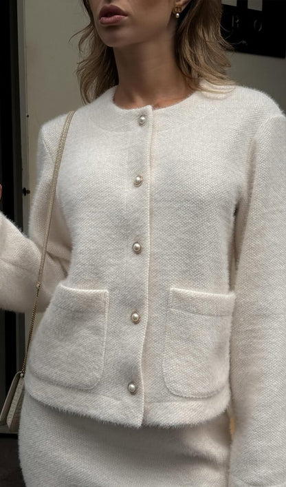 Long Sleeved Top And Slit Skirt Knit Set
