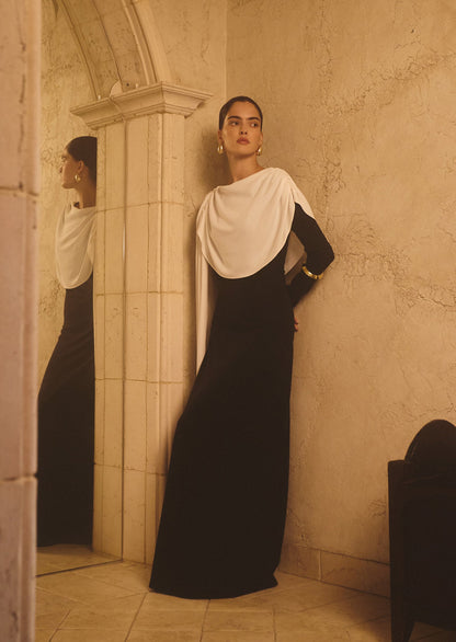 Maxi Dress With Contrasting Draped Shoulders