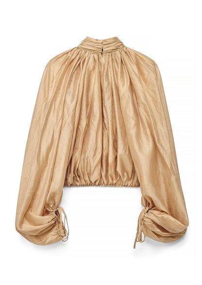 Hexila Balloon Sleeve Volume Blouse In Beige