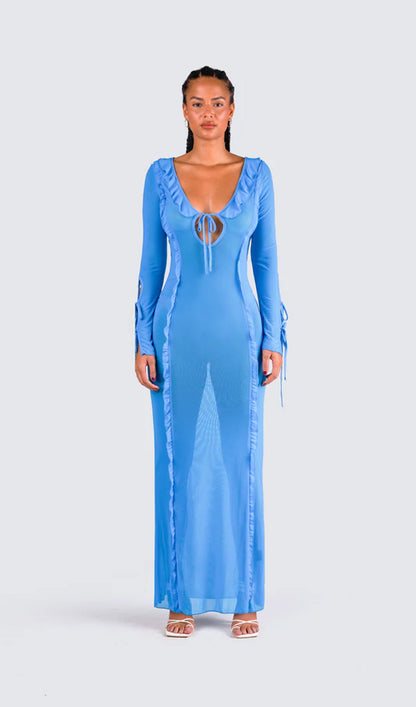 Florence Blue Ruffle Maxi Dress