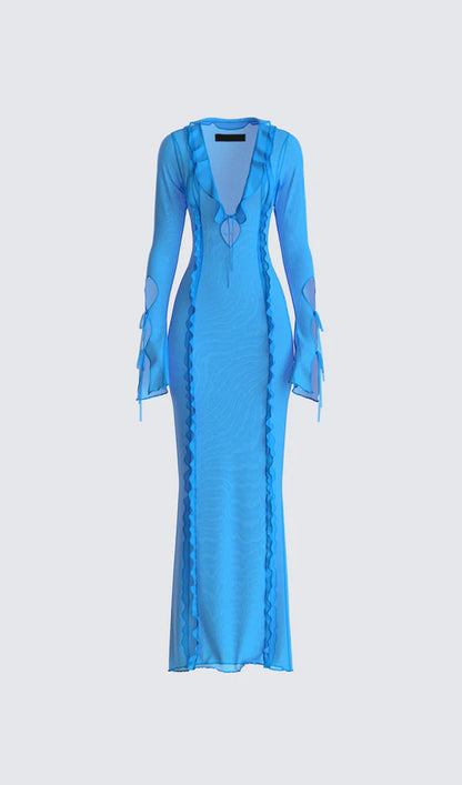 Florence Blue Ruffle Maxi Dress