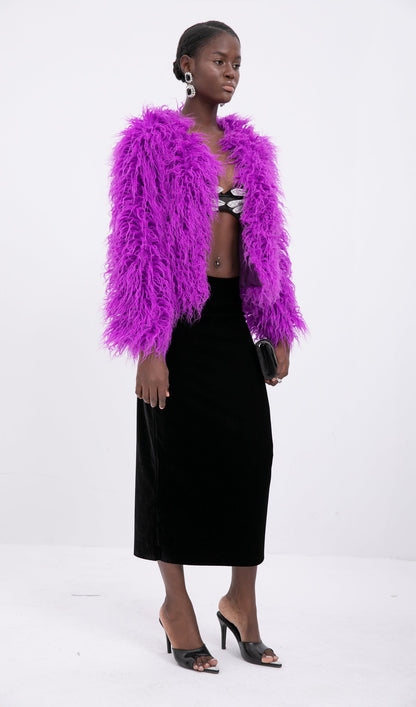 Short Shearling Jacket Coat-Purple