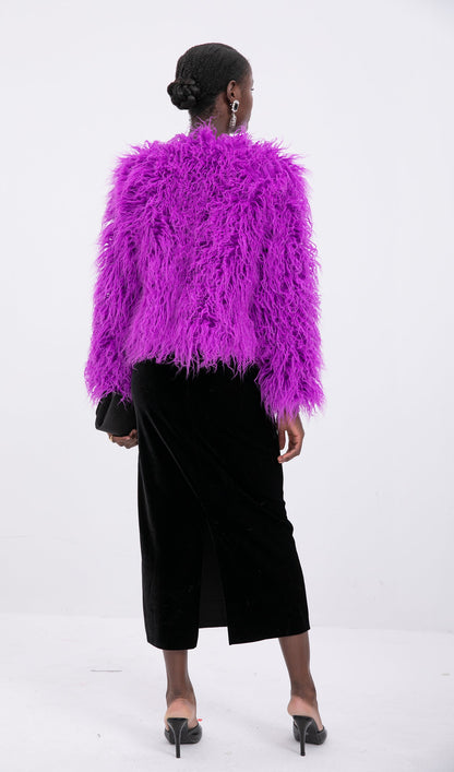 Short Shearling Jacket Coat-Purple