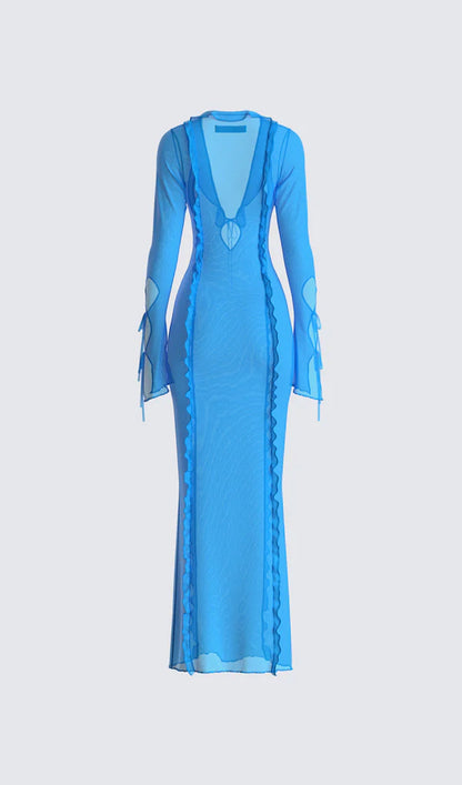 Trendy Florence Blue Ruffle Maxi Dress