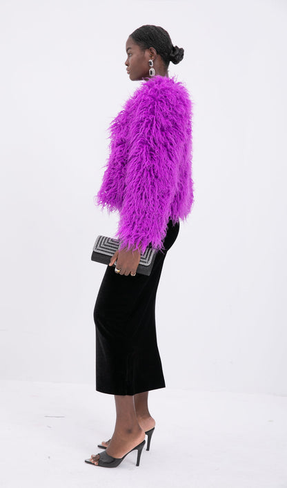 Short Shearling Jacket Coat-Purple