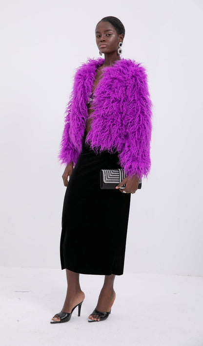 Short Shearling Jacket Coat-Purple