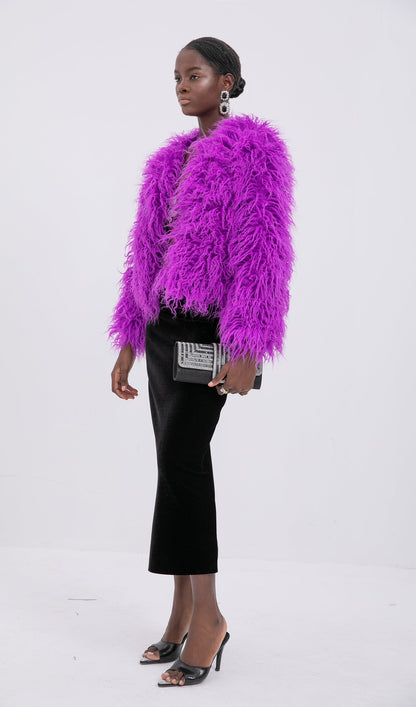 Short Shearling Jacket Coat-Purple