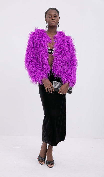 Short Shearling Jacket Coat-Purple