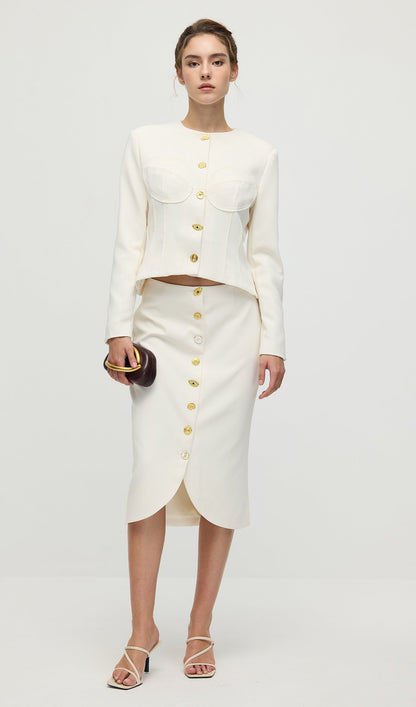 Long Sleeved Back Tie Two-Piece Set In White