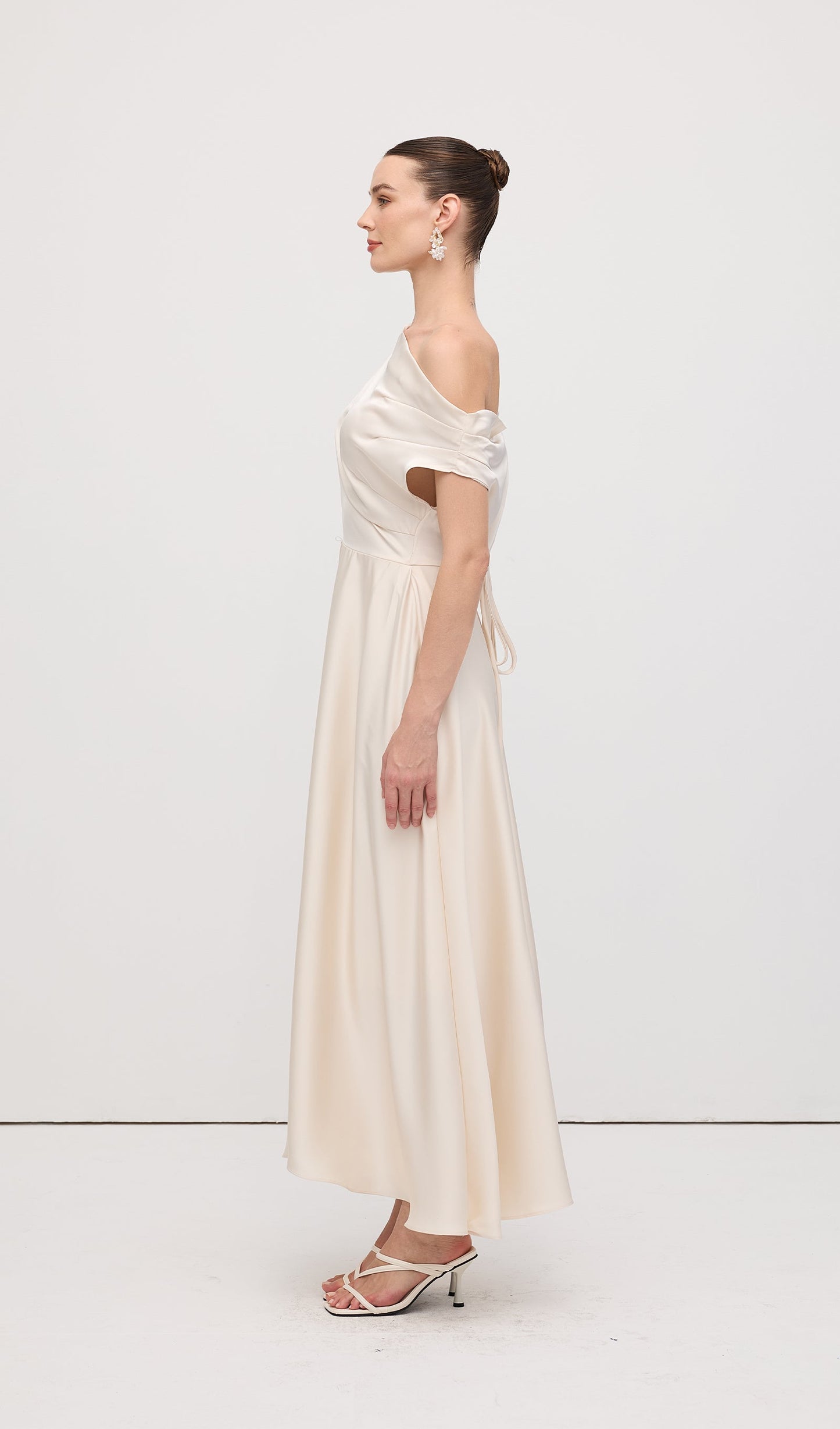 Asymmetry Satin Lace Up Maxi Dress