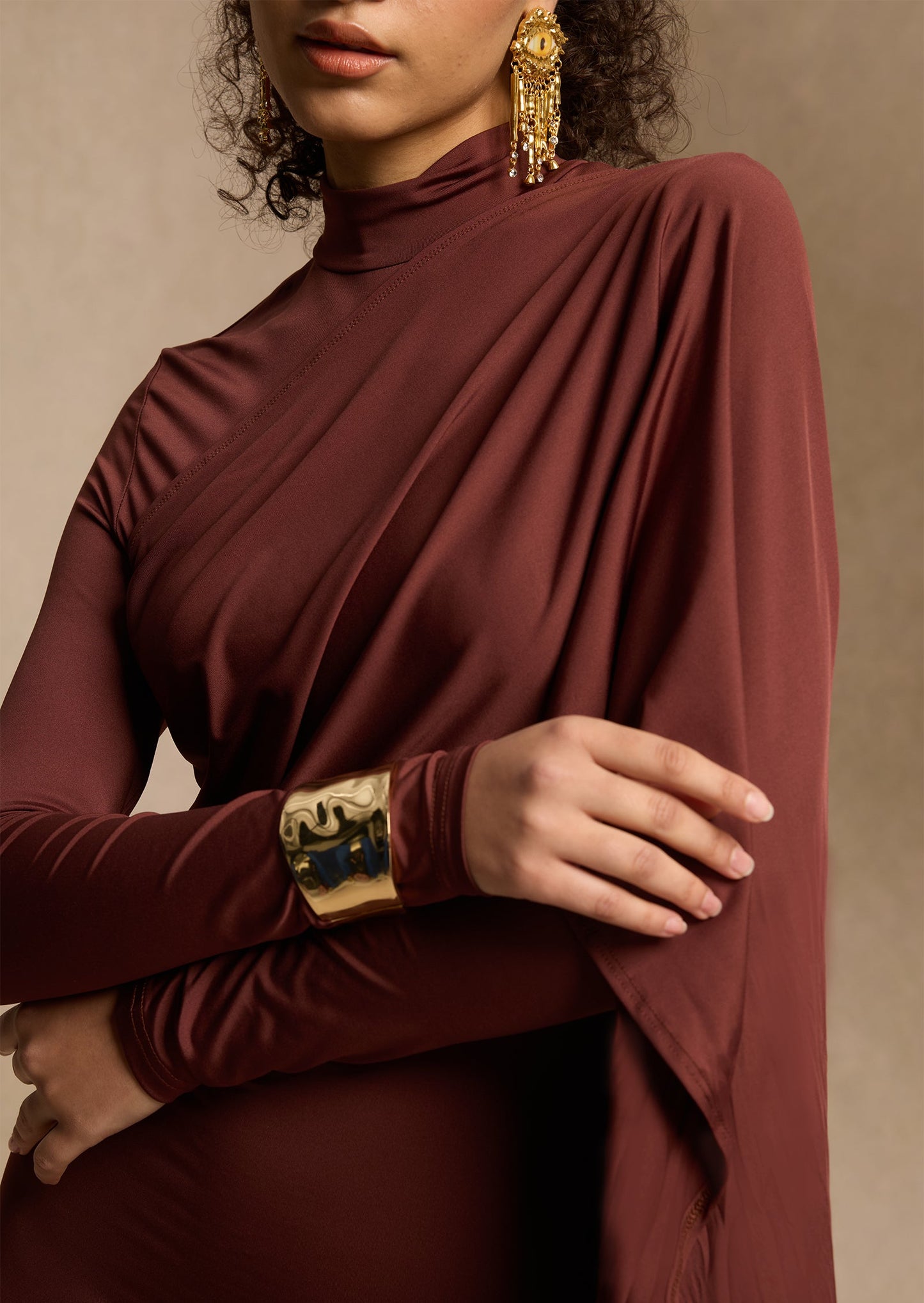 Asymmetrical Draped Cape Maxi Dress