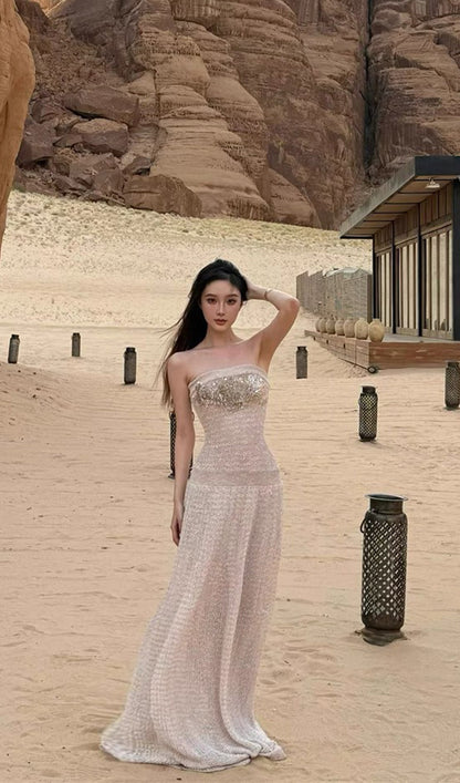Irregular Hollow Knitted Tube Maxi Dress