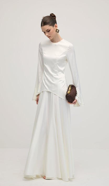 Asymmetrical Draped Bodice Ruffle Maxi Dress
