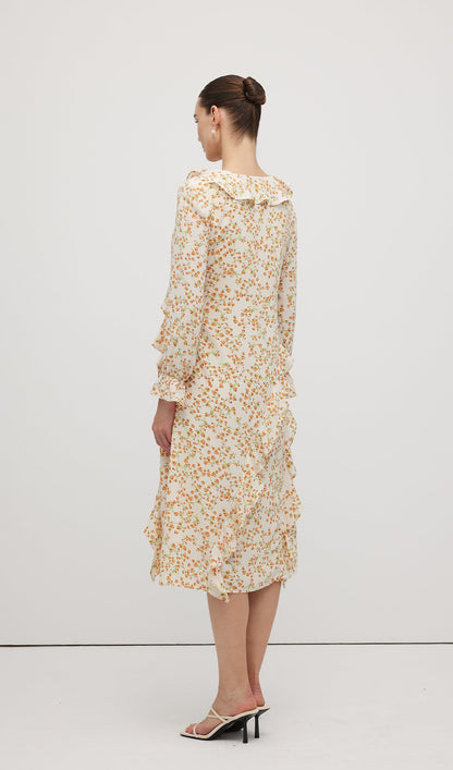 Floral V Neck Ruffled Midi Dress