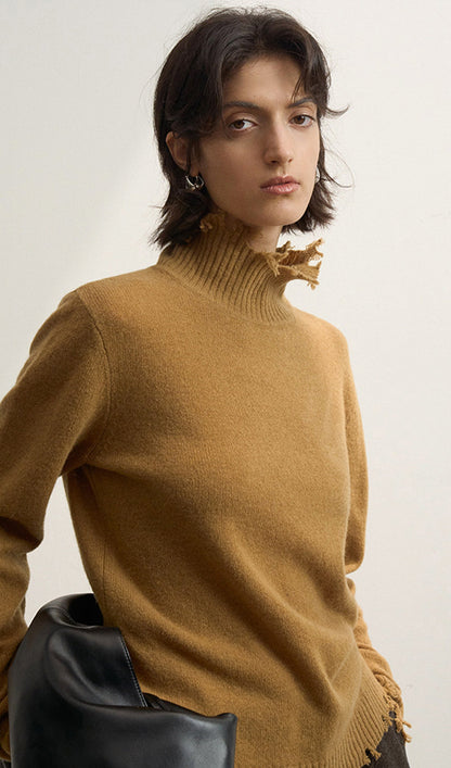 Wool Turtleneck Knit Top In Amber
