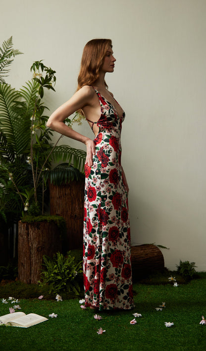Floral Backless Bodycon Maxi Dress