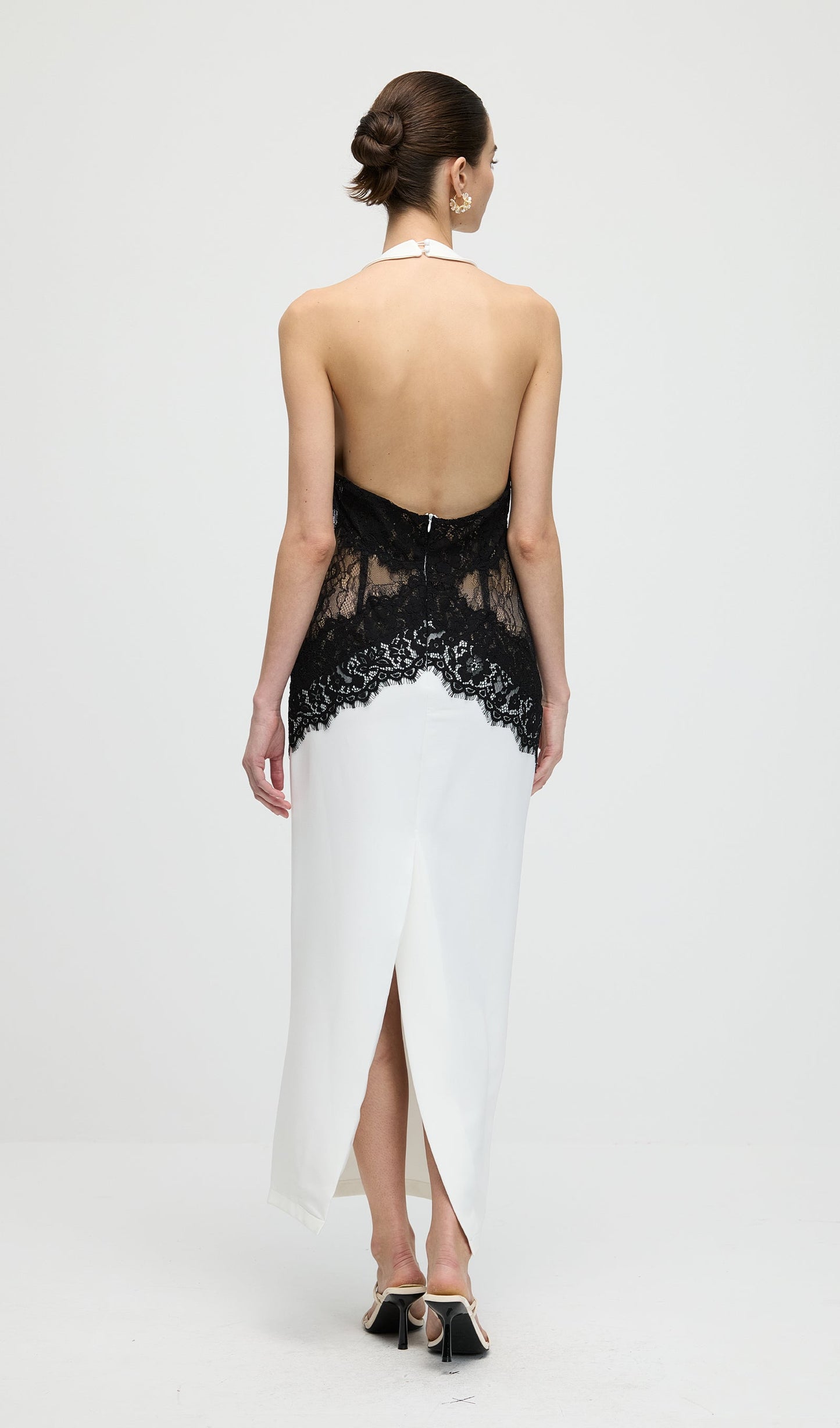 Solid Open Back Maxi Dress In Crepe & Lace