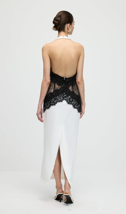 Solid Open Back Maxi Dress In Crepe & Lace