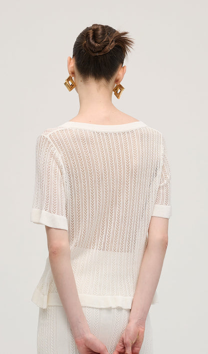 Openwork Jersey Maxi Skirt Sets In White