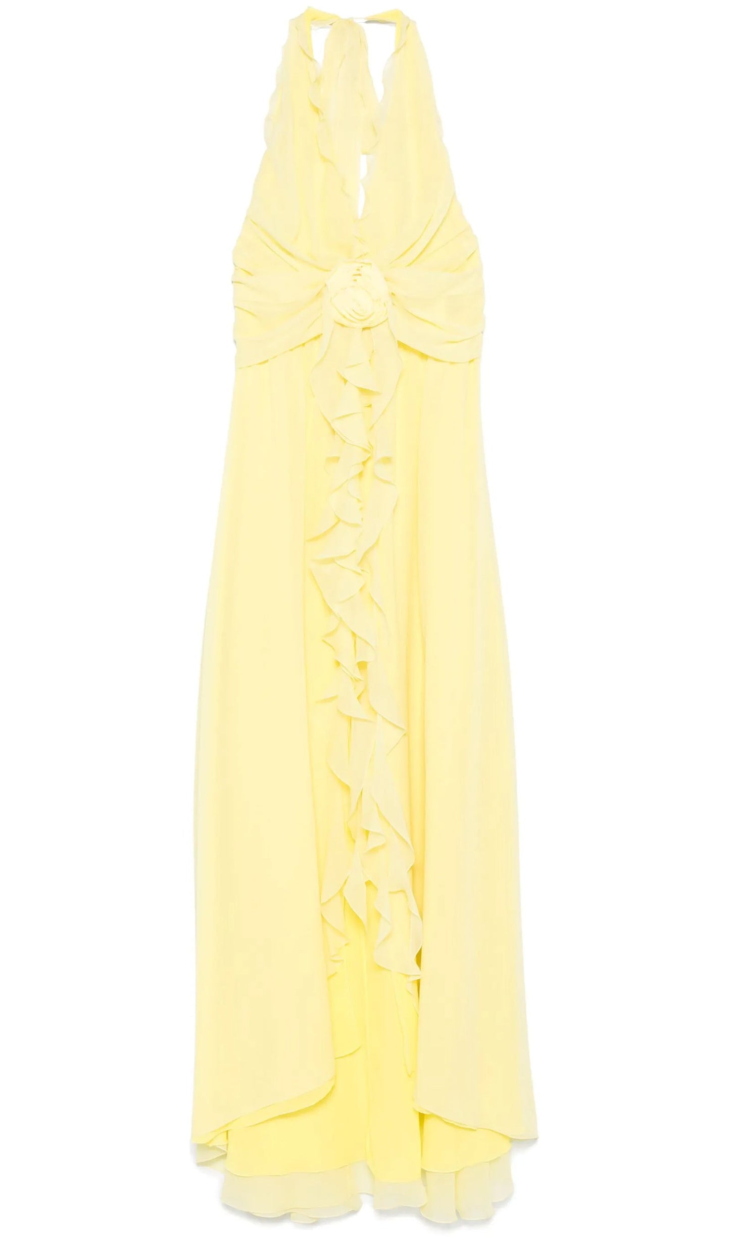 Halter Ruffles Rose Decoration Maxi Dress