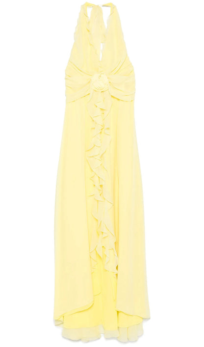 Halter Ruffles Rose Decoration Maxi Dress