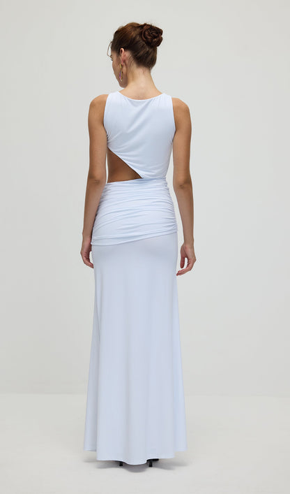 Draping And Shell Decorations Maxi Dress In White