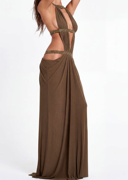 Open Back Cut Out Maxi Dress In Moss