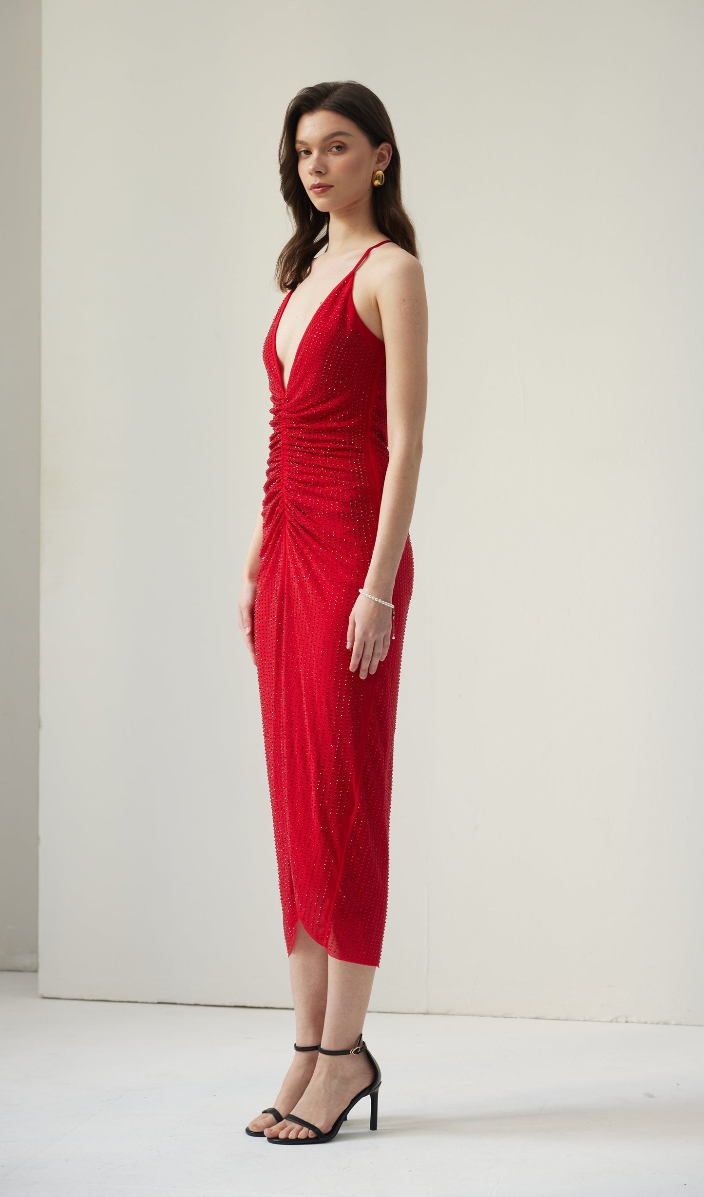 Diamante Ruched Midi Dress