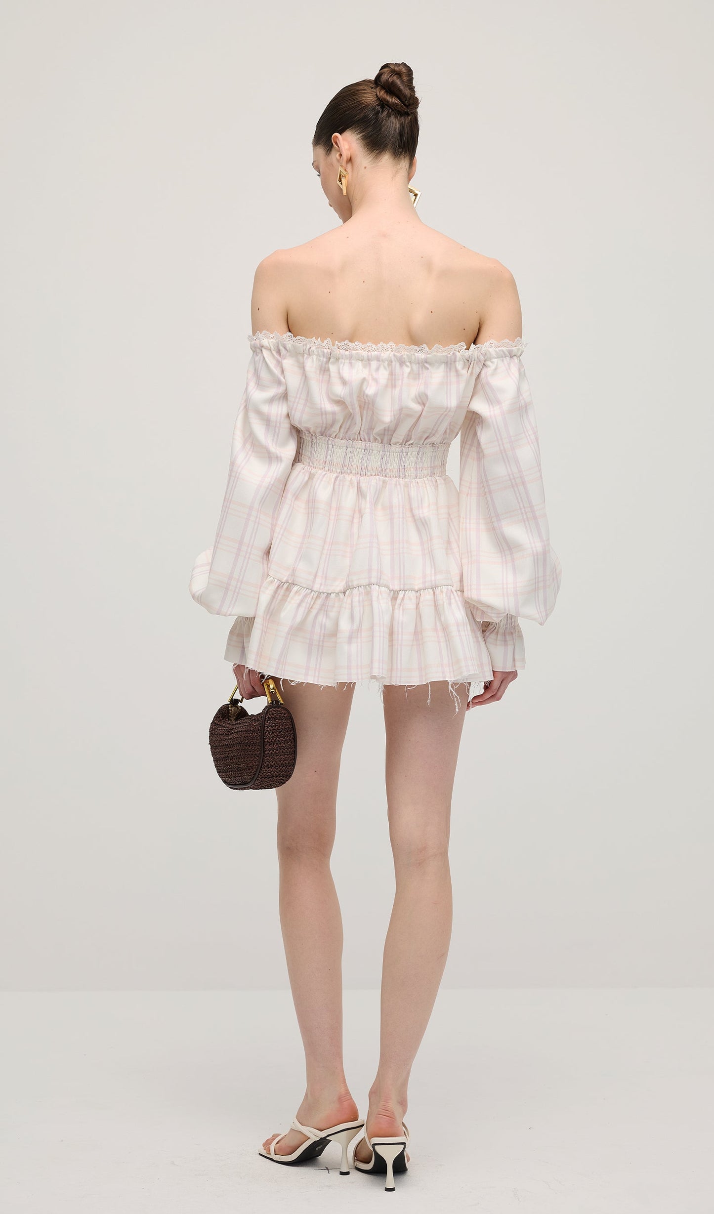 Lace Up Mini Dress Two Piece Set In Grid