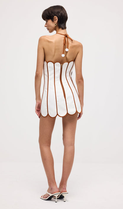 Scalloped Panelled Linen Halter Mini Dress