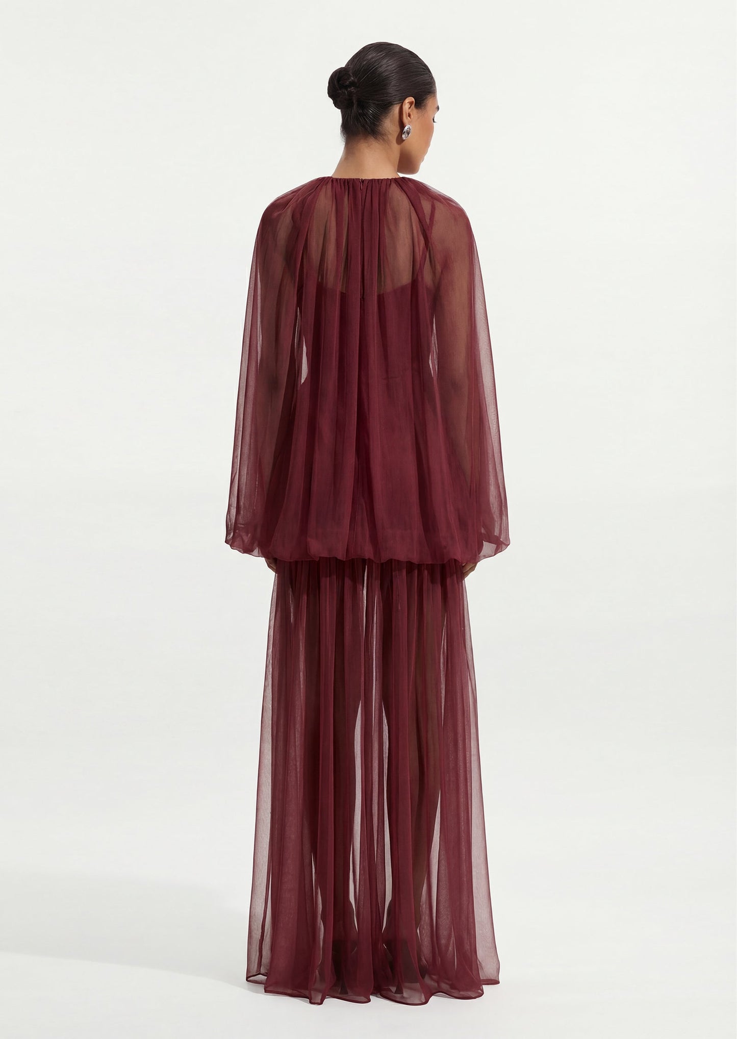 Voluminous Bubble Maxi Dress In Claret